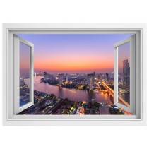 Vinilos ventanas 3d atardecer ciudad bangkok